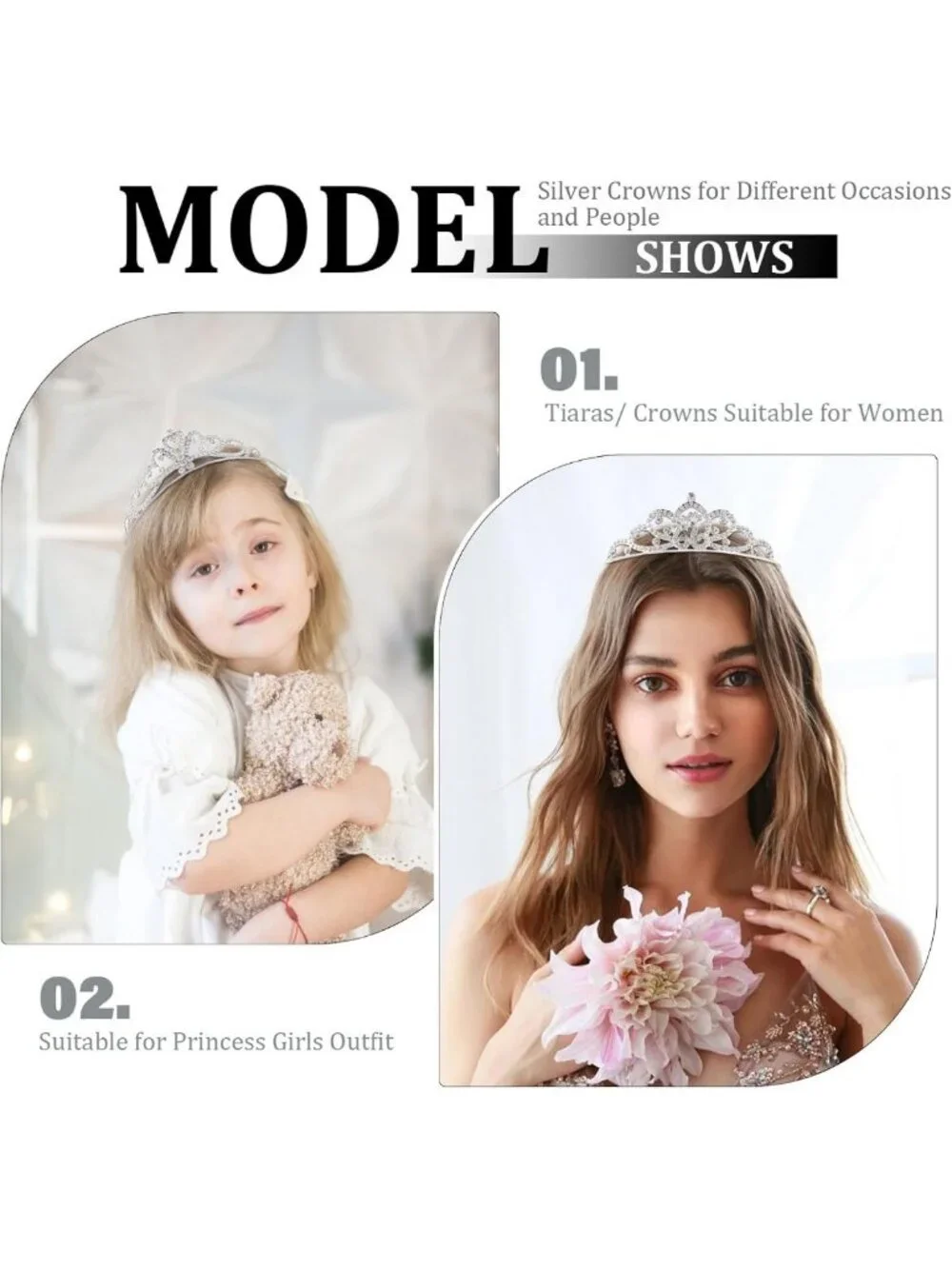 20 Pcs Silver Tiaras & Crowns for Women & Girls - Princess Headbands for
